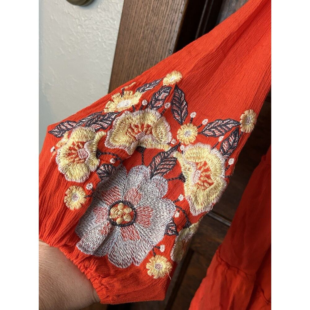 FREE PEOPLE Poppy Red Spell on You Embroidered Mini Peasant Boho Dress Sz XS - Picture 5 of 14